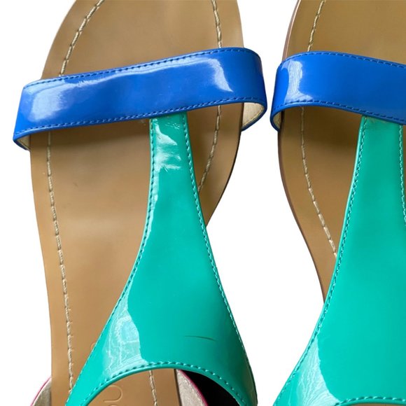 Boutique 9 T-Strap Flat Thong Sandals Teal/Blue/Pink Summer Spring Beach | Sz 9M - Picture 2 of 11